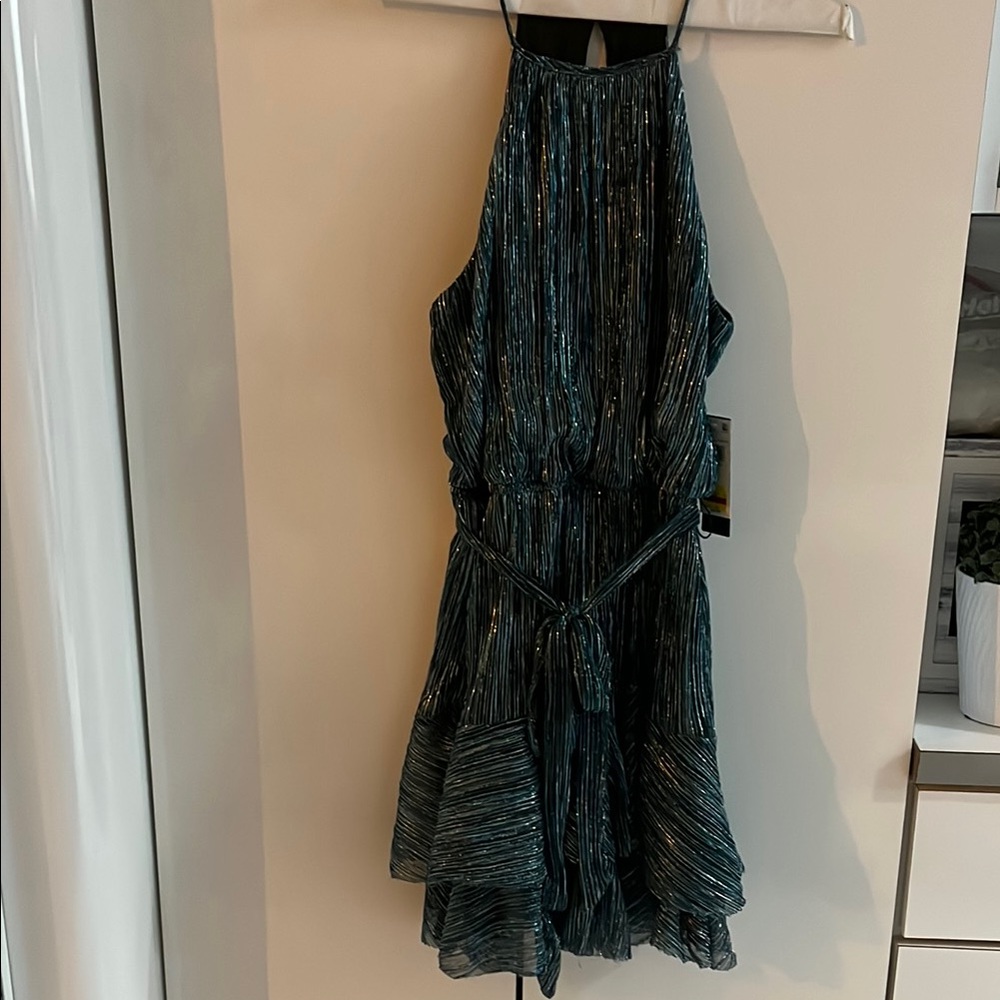 City Studio Shimmering Teal Mini Dress